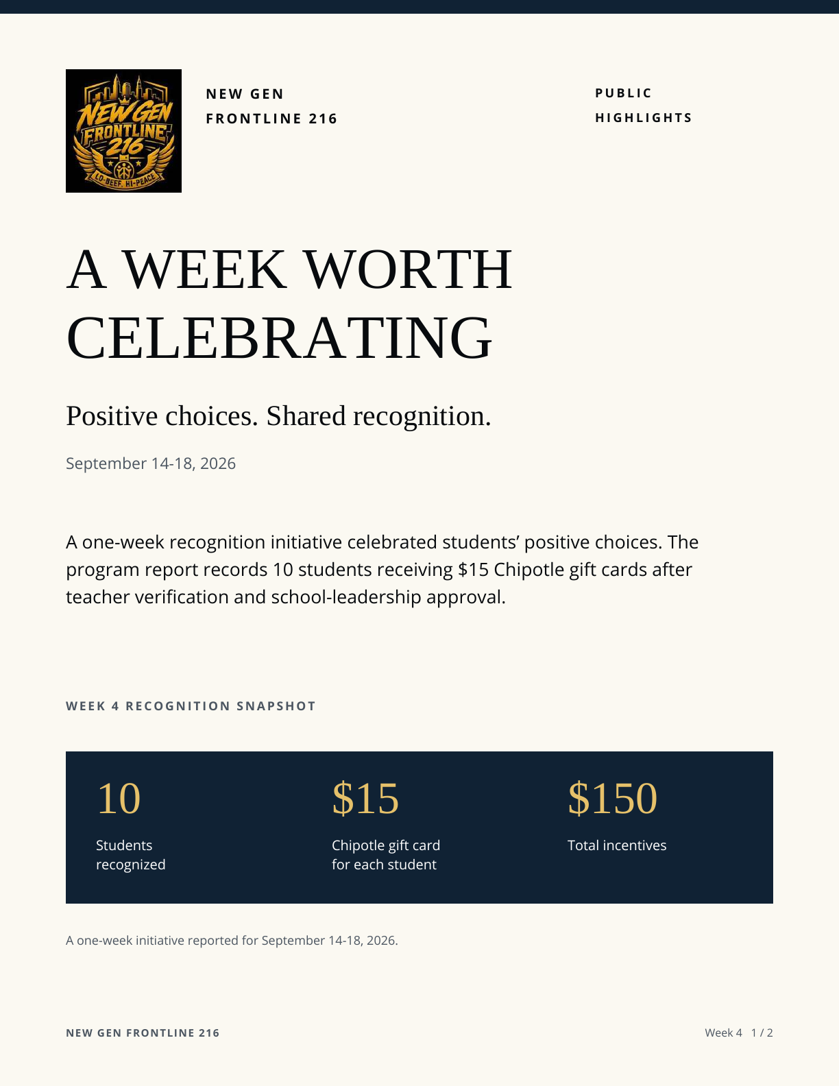 A Week Worth Celebrating — Public Highlights, September 14–18, 2026, cover
