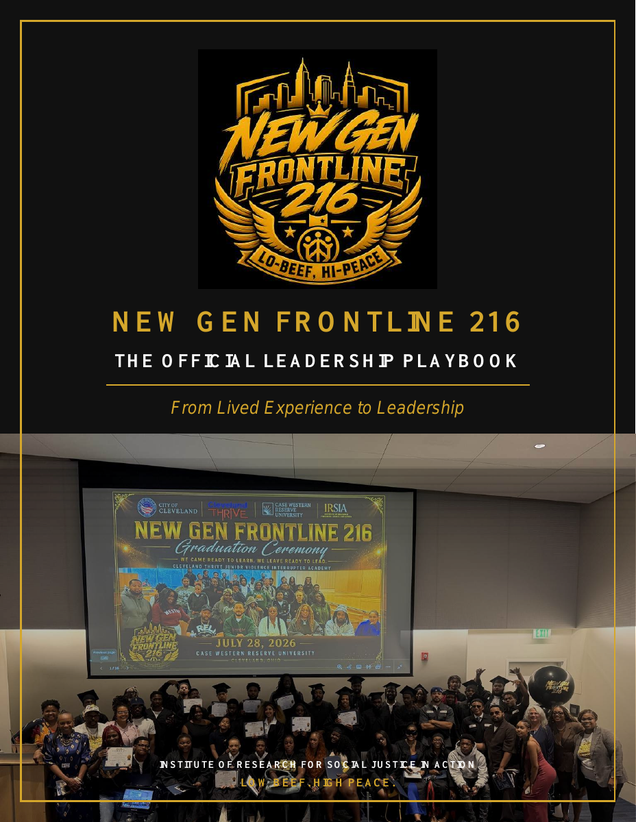Cover of New Gen Frontline 216: The Official Leadership Playbook, subtitled From Lived Experience to Leadership, from the Institute of Research for Social Justice in Action