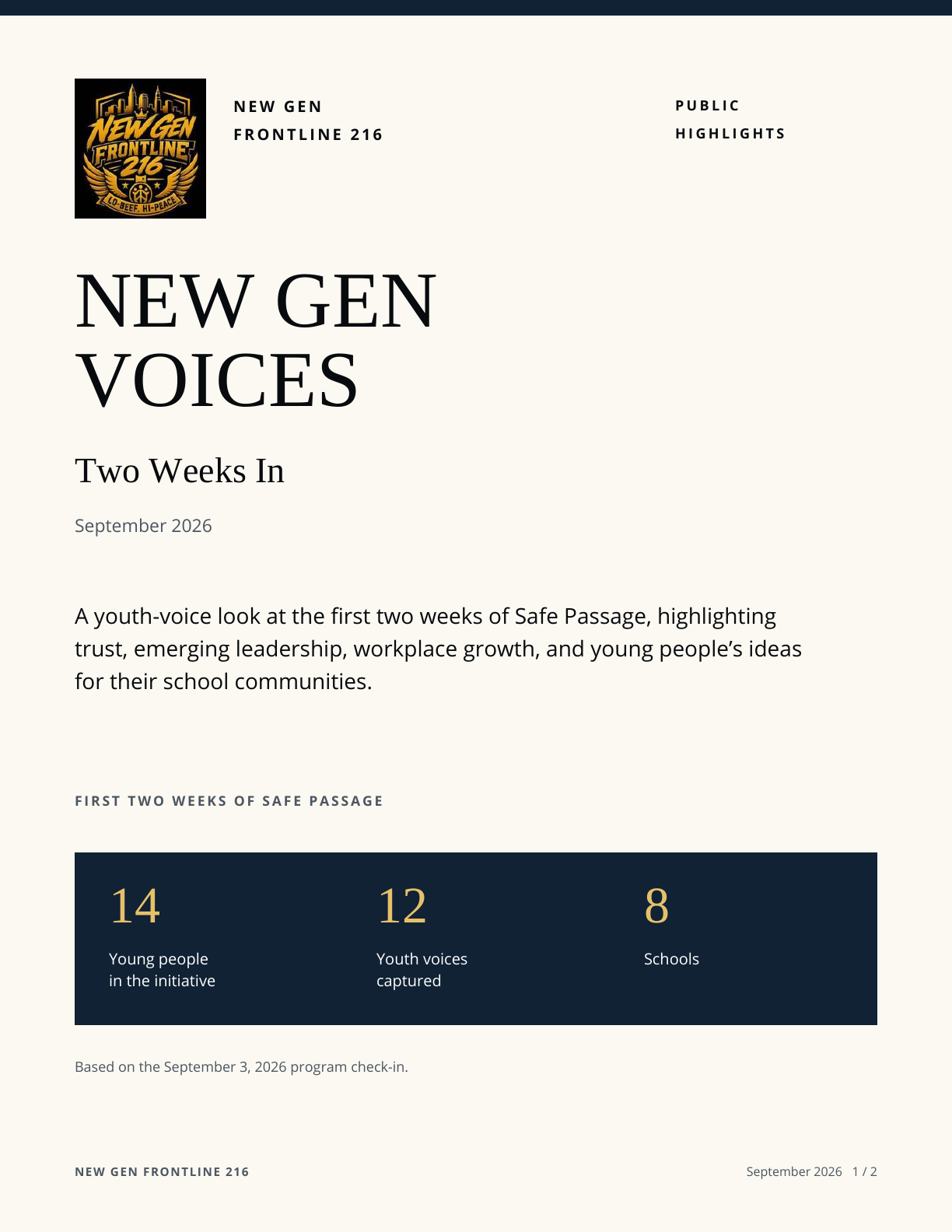 New Gen Voices — Public Highlights, September 2026, cover